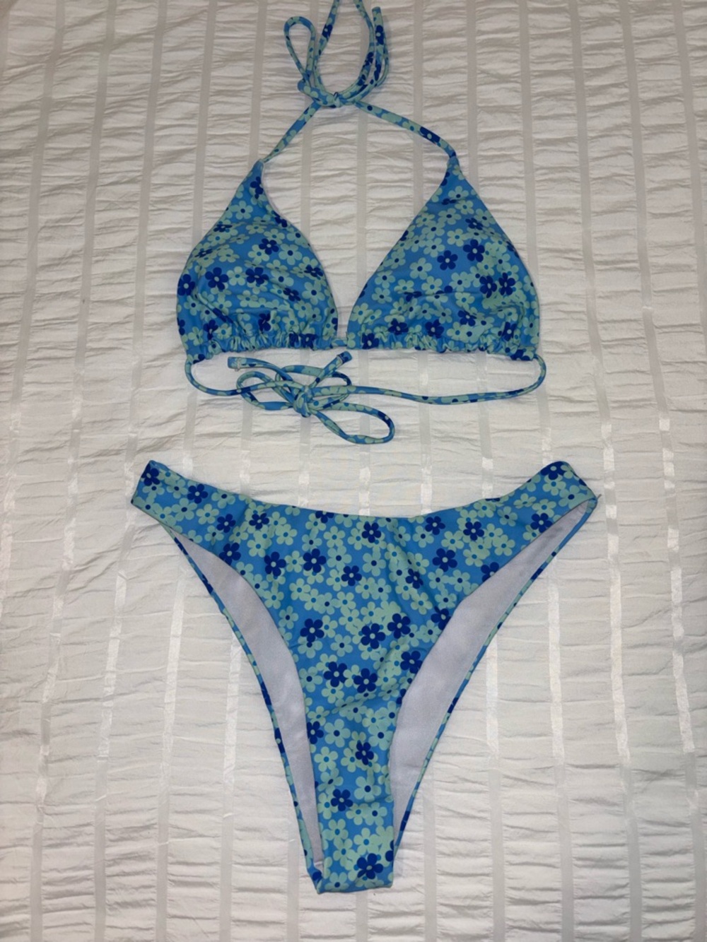 Blue Floral Triangle Bikini Set